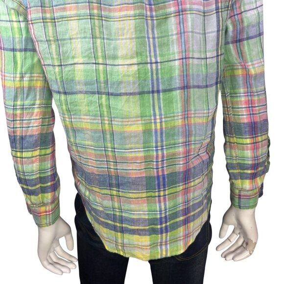 Ralph Lauren Mens Classic Fit Ocean Wash Linen Shirt Green Plaid Size S - Picture 8 of 14